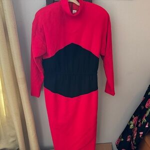 Vintage 80s Red and Black Colorblock Women’s Dress